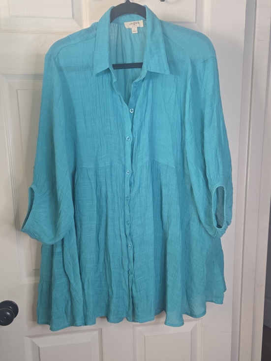 Umgee Tops - Umgee Aqua Button-Down Gauze Tunic